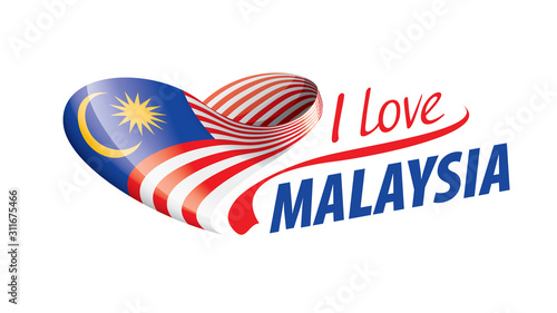 The national flag of the Malaysia and the inscription I love Malaysia. Vector illustration
