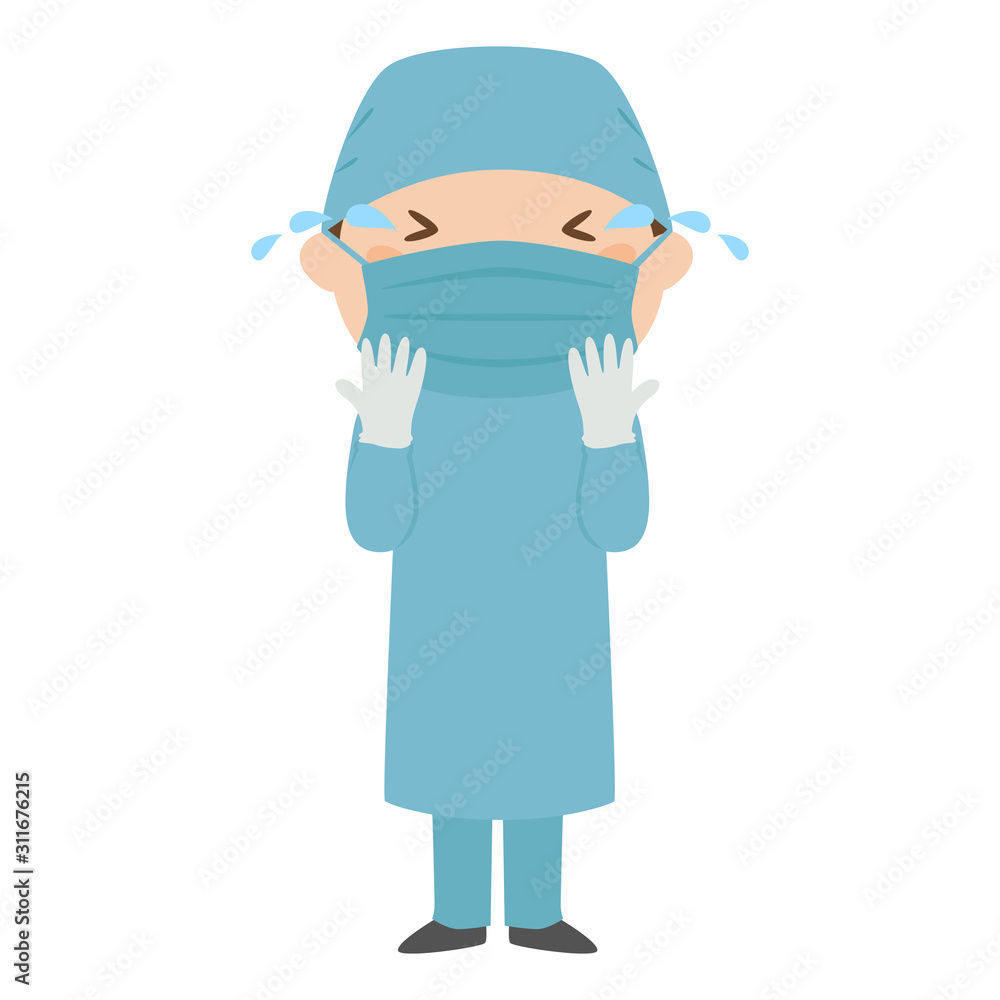 職業のイラスト 泣いている手術着を着た男性医師 Vector De Stock Adobe Stock