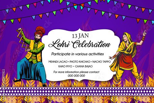 Happy Lohri illustration for Punjabi harvest festival holiday background - Vector 