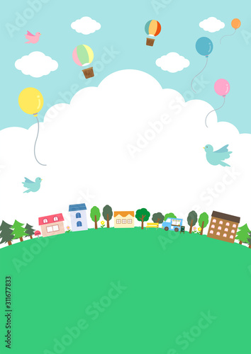 家とガーランドと自然のある風景