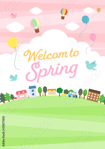 家と自然のある風景（春）