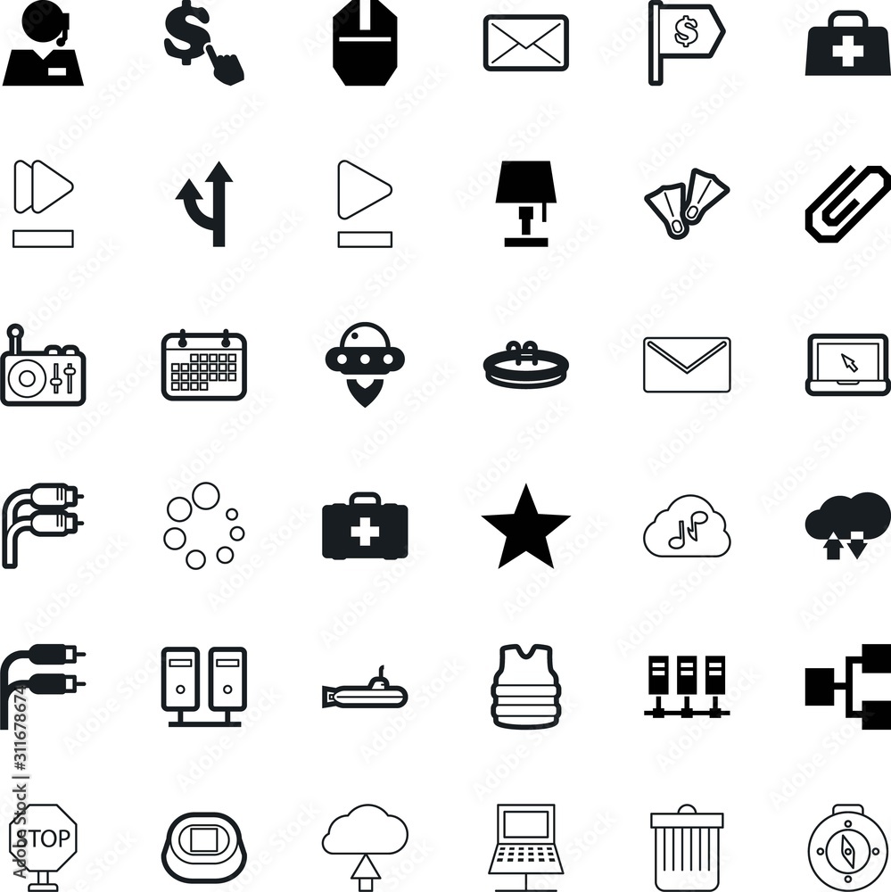 web vector icon set such as: fast scrolling drawing push paperclip