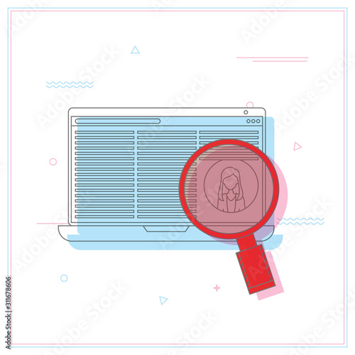 Computer desktop with magnifying glass