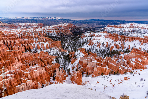 Snow covered Hoodoos at the Bryce Amphitheater in Bryce Canyon National Park