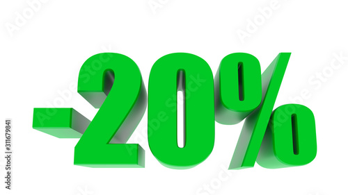 -20 percent off discount promotion sale. 3D Render. 3D-Illustration percent discount collection for your unique selling poster, banner ads. Christmas, Xmas sale and more