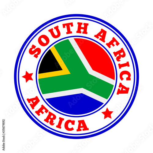 South Africa sign. Round country logo with flag of South Africa. Vector illustration.