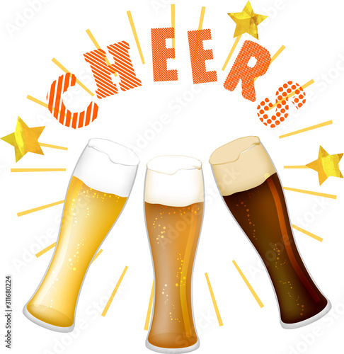 乾杯_生ビール_黒ビール_ご当地ビール_地ビール_グラス_ベクター_イラスト_お酒_アルコール