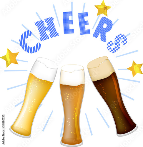乾杯_生ビール_黒ビール_ご当地ビール_地ビール_グラス_ベクター_イラスト_お酒_アルコール