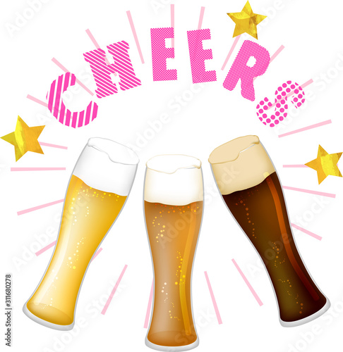 乾杯_生ビール_黒ビール_ご当地ビール_地ビール_グラス_ベクター_イラスト_お酒_アルコール
