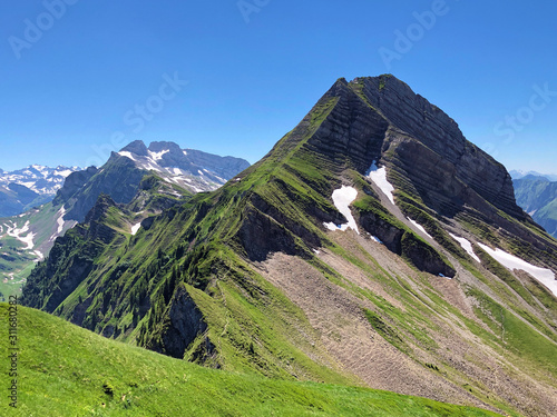 Zindlenspitz Mountain above the valley Wagital or Waegital and alpine Lake Wagitalersee (Waegitalersee), Innerthal - Canton of Schwyz, Switzerland photo