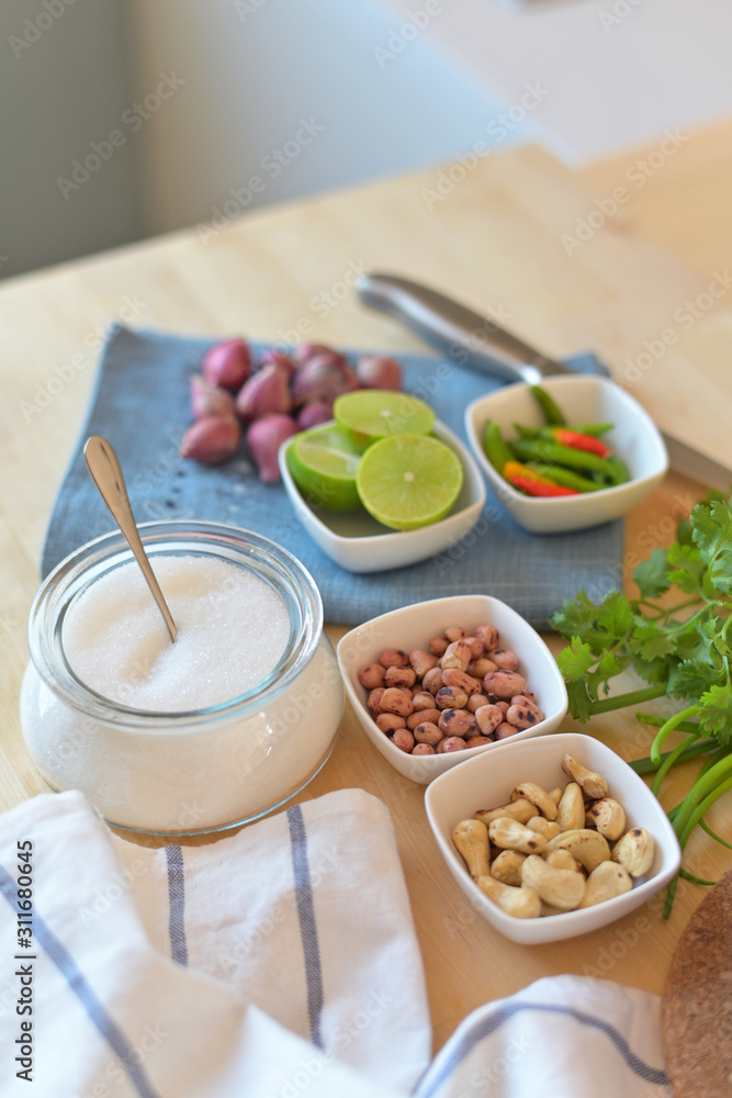 Ingredients for spicy salad menu Ingredients for spicy salad menu