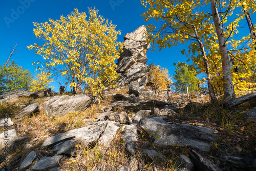 Beautiful rock in the autumn forest photo