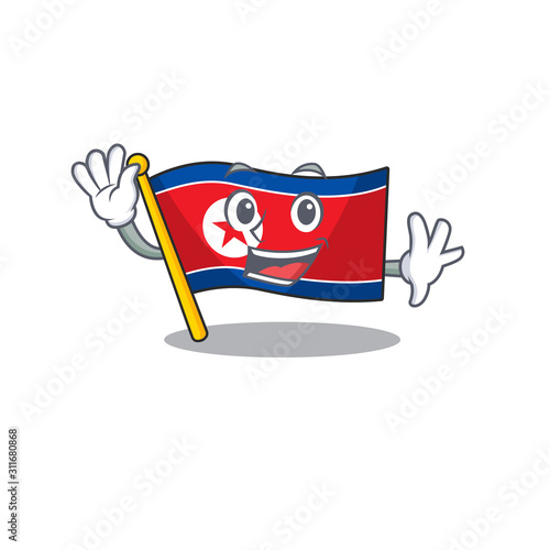 Waving cute smiley flag north korea Scroll cartoon character design