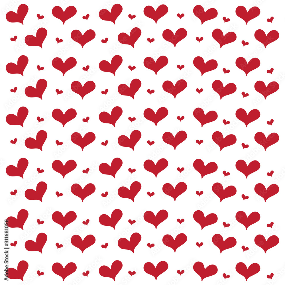 Hand drawn mini heart shape red color.Seamless pattern isolated on white background. Design for element of valentine day ,Print ,Wrapping paper ,Love/wedding card ,Screen wallpaper.Vector.Illustration