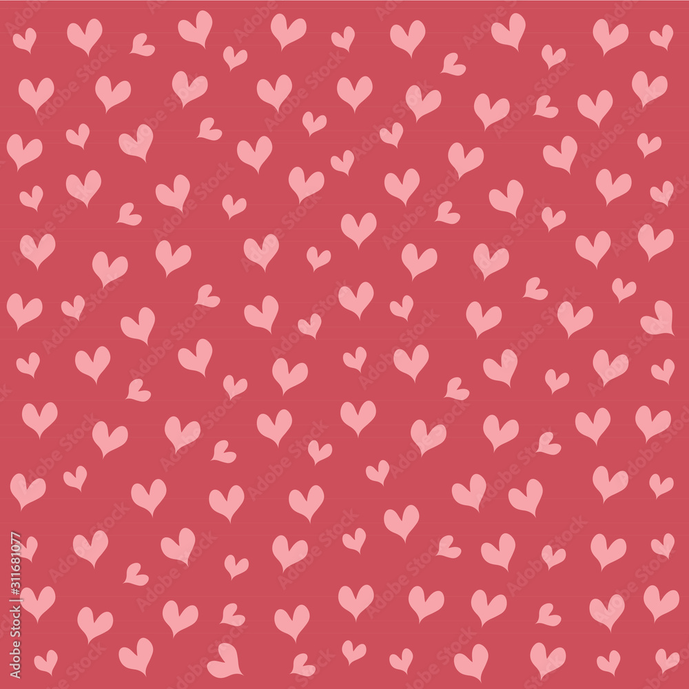 Hand drawn mini heart shape red color.Seamless pattern isolated on red background. Design for element of valentine day ,Print ,Wrapping paper ,Love/wedding card ,Screen wallpaper.Vector.Illustration
