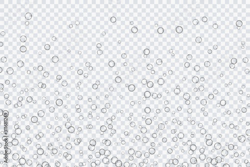 Air bubbles, oxygen, champagne crystal clear, isolated on a transparent background of modern design. Vector illustration of EPS 10.