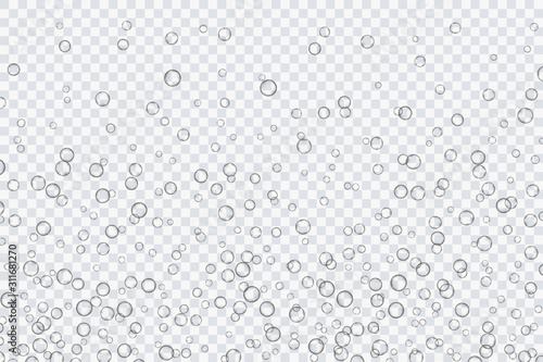 Air bubbles, oxygen, champagne crystal clear, isolated on a transparent background of modern design. Vector illustration of EPS 10.