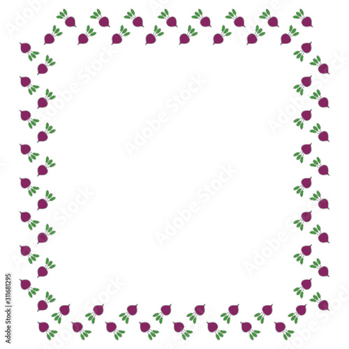 Beetroot square frame with tops on a white background. Contours from one line. Place for text. Vector. © Яна Борисова