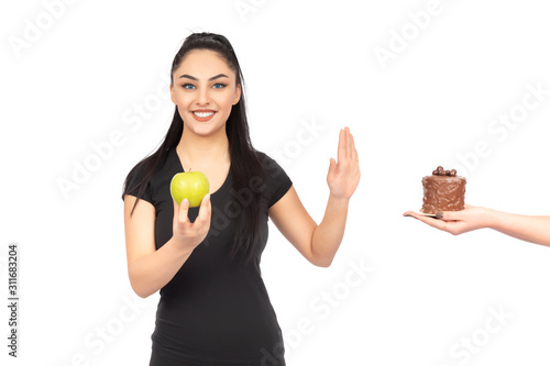  Woman having to choose healthy or unhealthy life