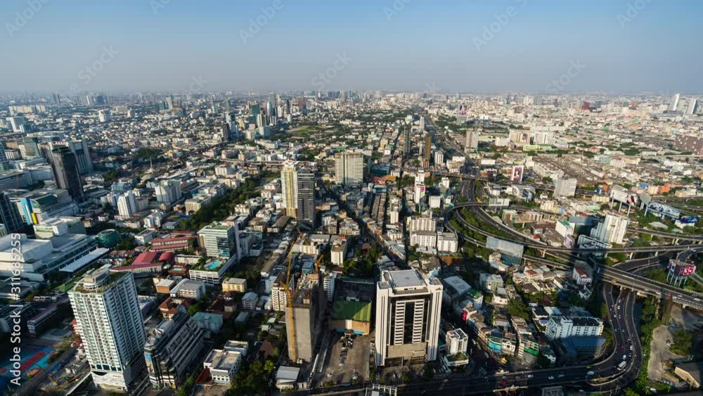 time lapse of Bangkok city downtown skyline and expressway road, view from Baiyoke Tower II in Bangkok, Thailand time lapse of Bangkok city downtown skyline and expressway road, view from Baiyoke Tower II in Bangkok, Thailand