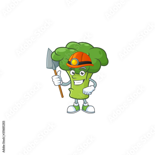 Cool Miner green broccoli cartoon character design style