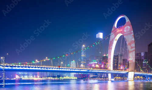 Guangzhou city night and architectural landscape skyline