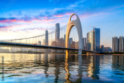 Guangzhou city night and architectural landscape skyline