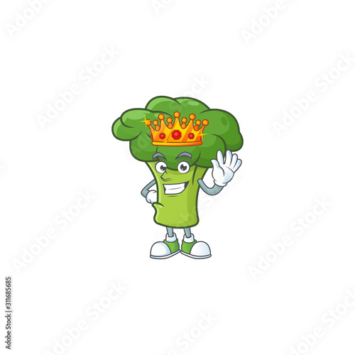 Cool King of green broccoli on cartoon character style