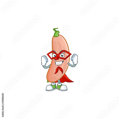 A cartoon of banana squash with Super hero costume