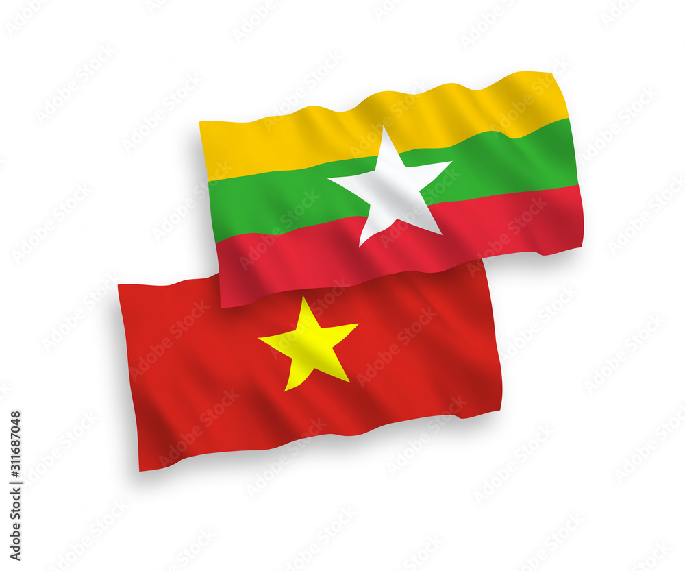 Flags of Myanmar and Vietnam on a white background Flags of Myanmar and Vietnam on a white background