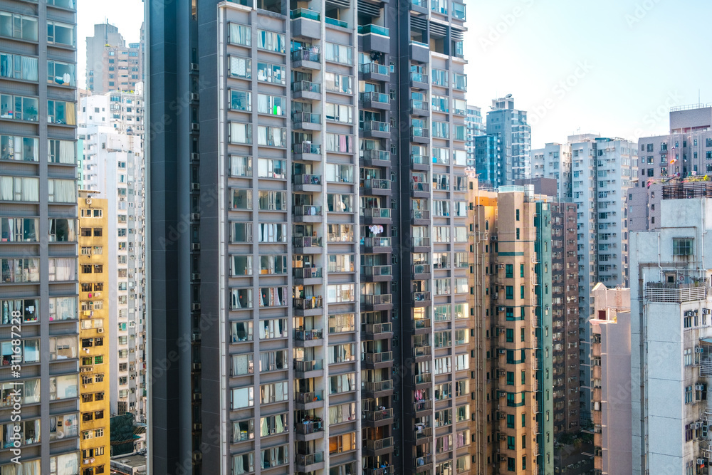skyscraper buildings, city skyline of downtown HongKong -