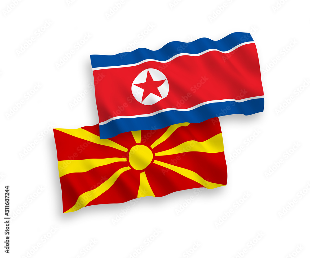 Flags of North Korea and North Macedonia on a white background Flags of North Korea and North Macedonia on a white background