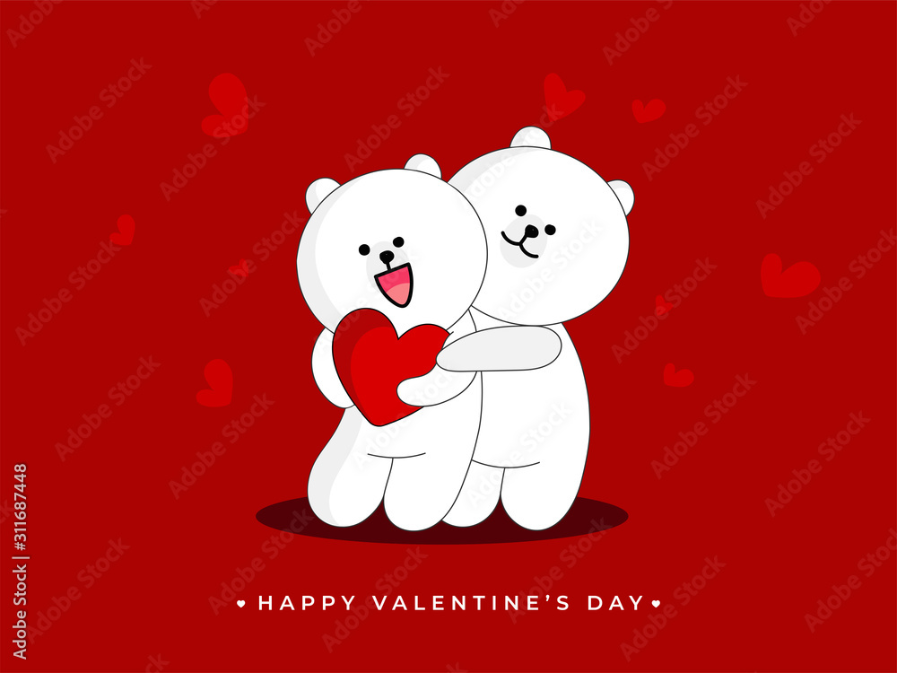 Loving Cartoon Bear Couple holding Hearts on Red Background for Happy  Valentine's Day Celebration Concept. Stock Vector | Adobe Stock