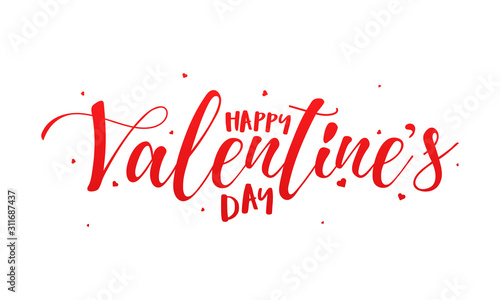 Calligraphy Happy Valentine's Day Text in Red Color on White Background.