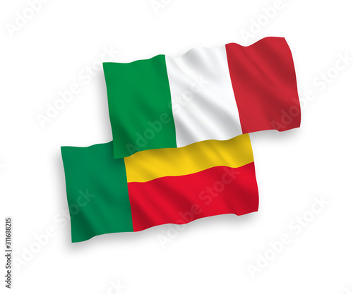 Flags of Italy and Benin on a white background