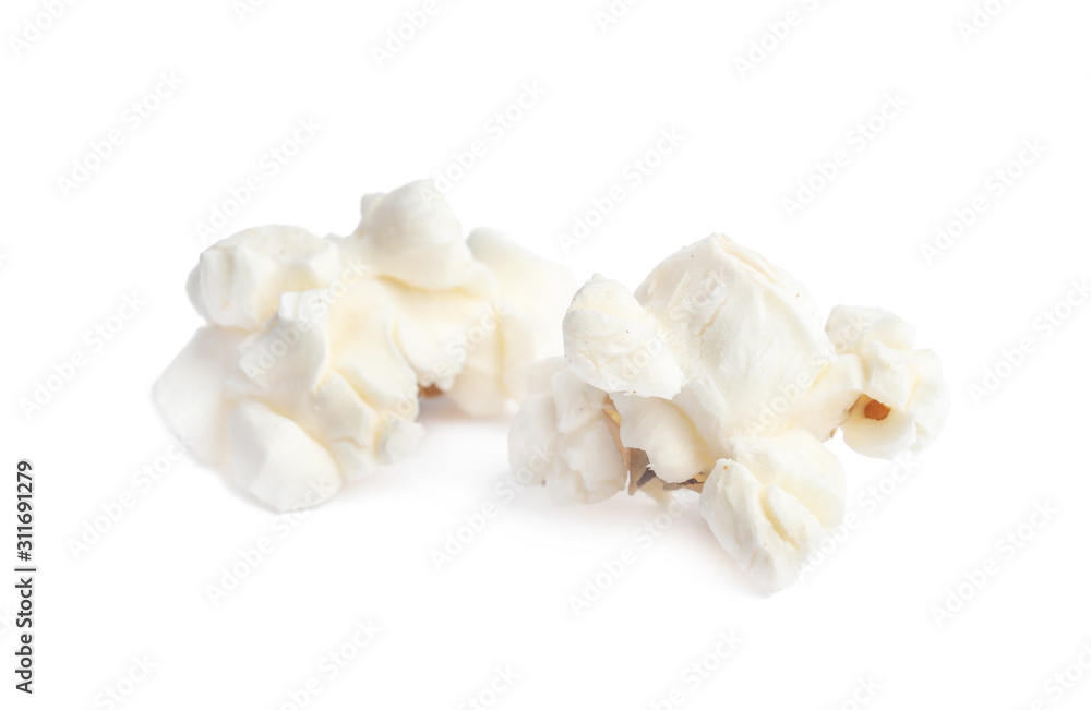 Tasty fresh pop corn isolated on white Tasty fresh pop corn isolated on white