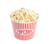 Bucket of tasty pop corn isolated on white