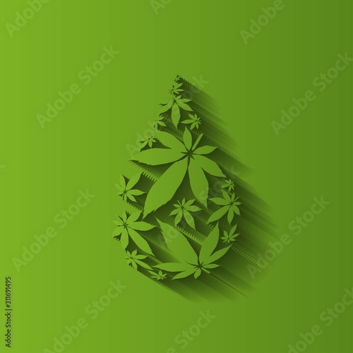  Cannabis droplet with cannabis leaves paper cut vector background.Cannabis oil illustration