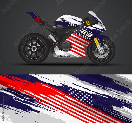 Racing motorcycle wrap decal and vinyl sticker design. Concept graphic abstract background for wrapping vehicles, motorsports, Sportbikes, motocross, supermoto and livery. Vector illustration.