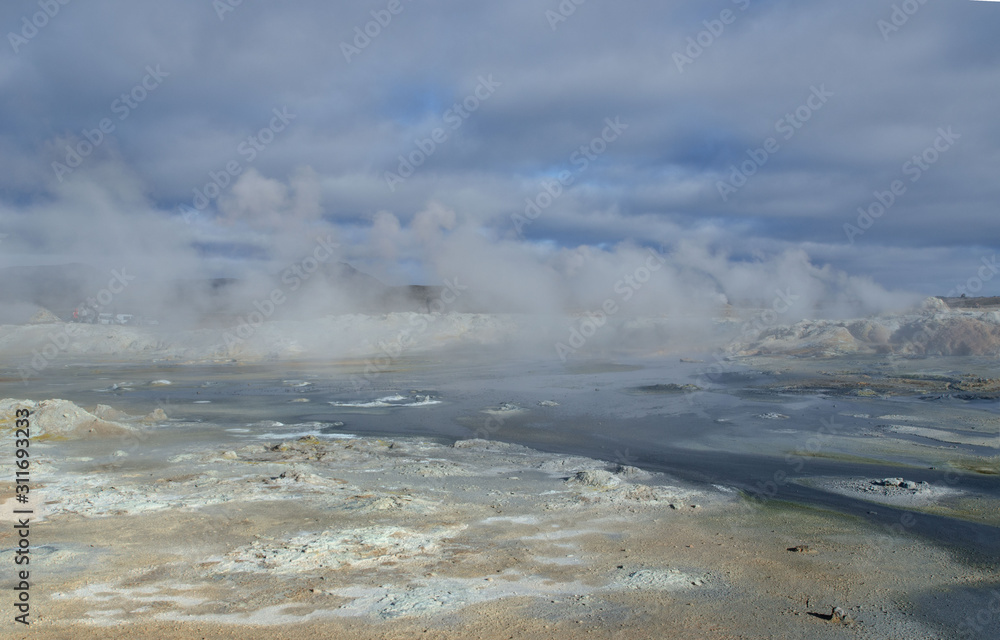 Iceland, Europe, Hervir Geyser Valley enters the Golden Ring of the Iceland tourist route, amazing and unearthly landscape Iceland, Europe, Hervir Geyser Valley enters the Golden Ring of the Iceland tourist route, amazing and unearthly landscape