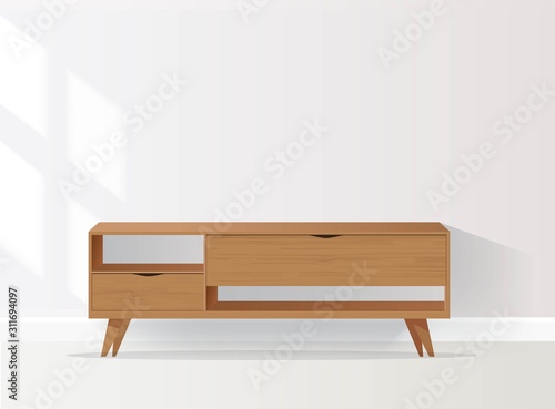 Wooden Sideboard Isolated on White Background. Vector Illustration