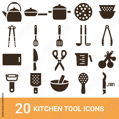 商品アイコン　キッチンツール　シルエット　20セット