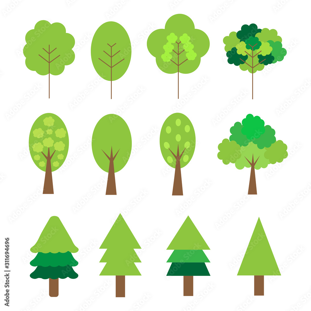 Flat icon tree collection isolated on white background.Green forest.Ecology concept.Design for web clipart.