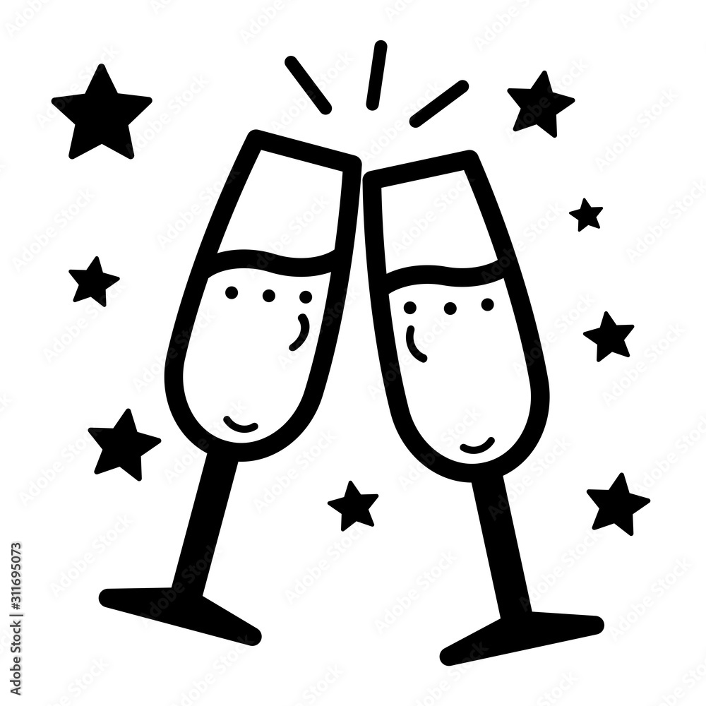 gz628 GrafikZeichnung - german - Zwei Sektgläser (Sekt) Champagner. - Symbol  - english - two sparkling glasses of champagne icon. - simple template -  poster square xxl g8838 Stock-Illustration