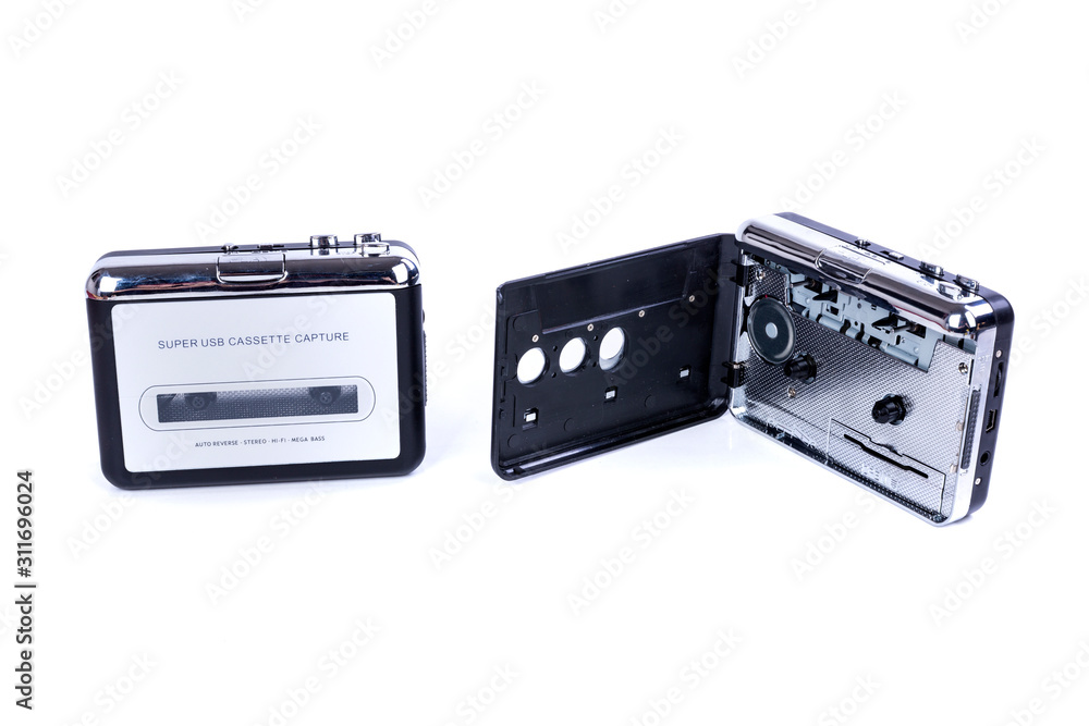 Obraz premium Two black and silver plastic usb cassette converter machine