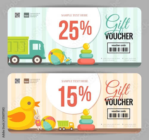 Gift Voucher Templates for Kids and Baby Goods. Vector  illustration