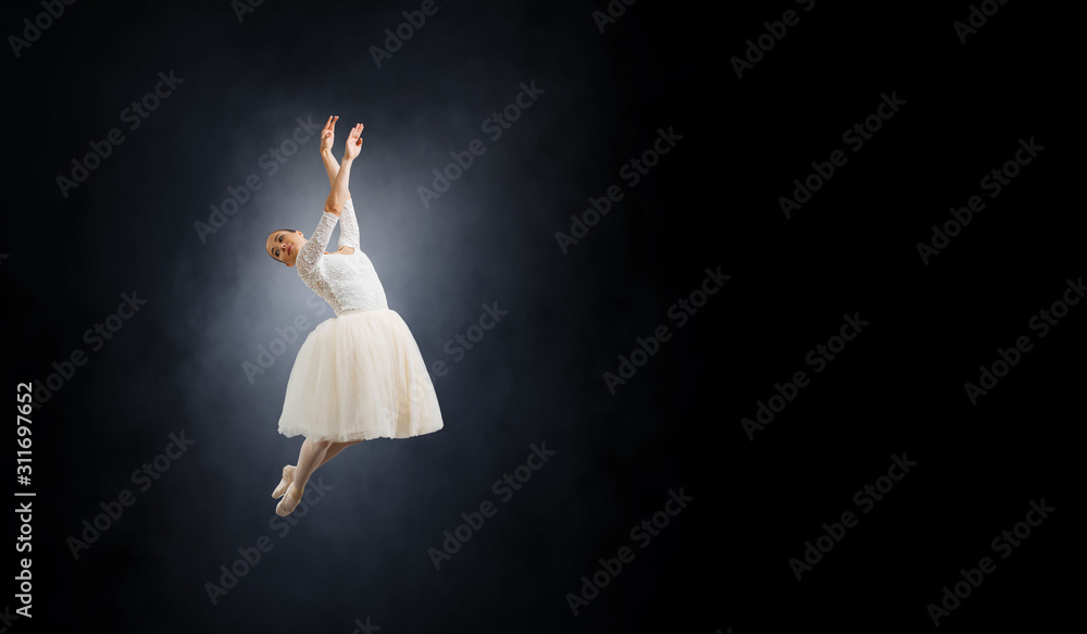 Fototapeta premium Ballerina and digital grid . Mixed media