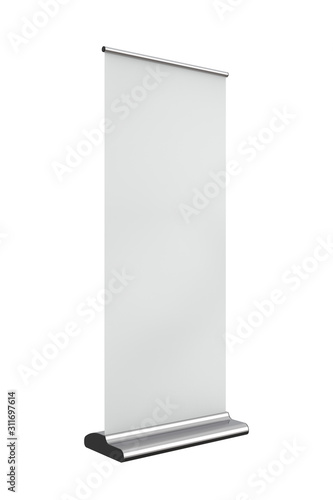 Roll Up Banner Display MockUp. 3D Render Isolated on White Background.