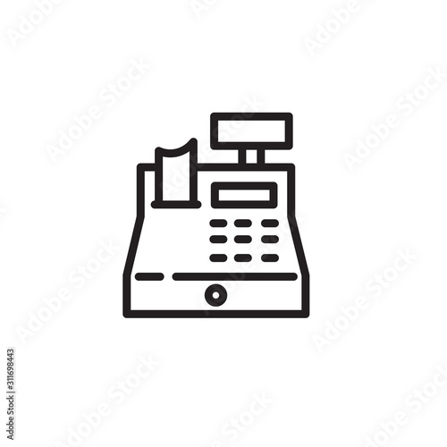 Cash register thin line icon. Equipment, machine, checkout isolated outline sign. Finance, payment, shopping concept. Vector illustration symbol element for web design