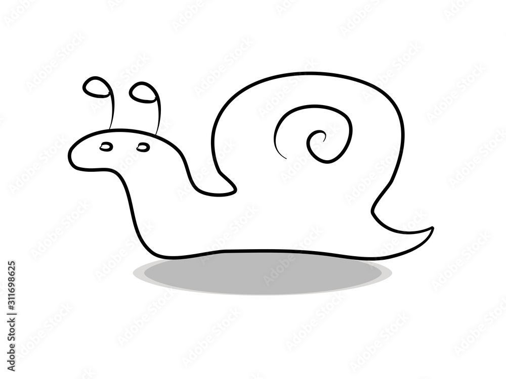 Snail icon vector, hand drawing. Illustration of clam, contour of symbol black